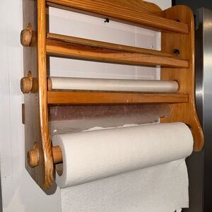 Wood Wall-Mounted Kitchen Paper Towel & Wrap Dispenser - Natural Wood